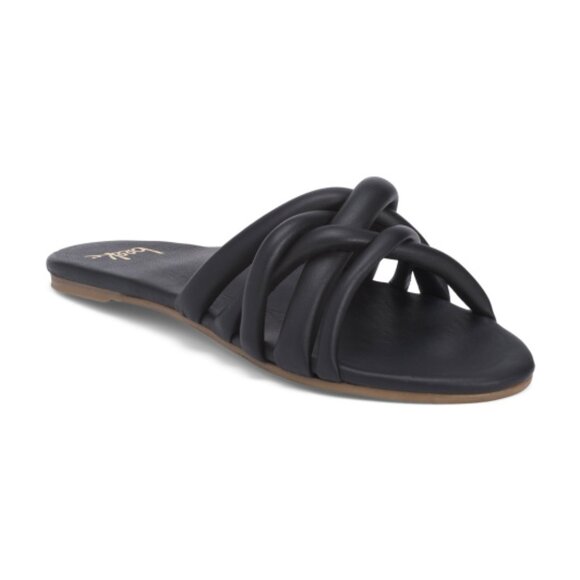 NEW BEEK Leather Puffback Flat Sandals black for women 763mn - Picture 3 of 6